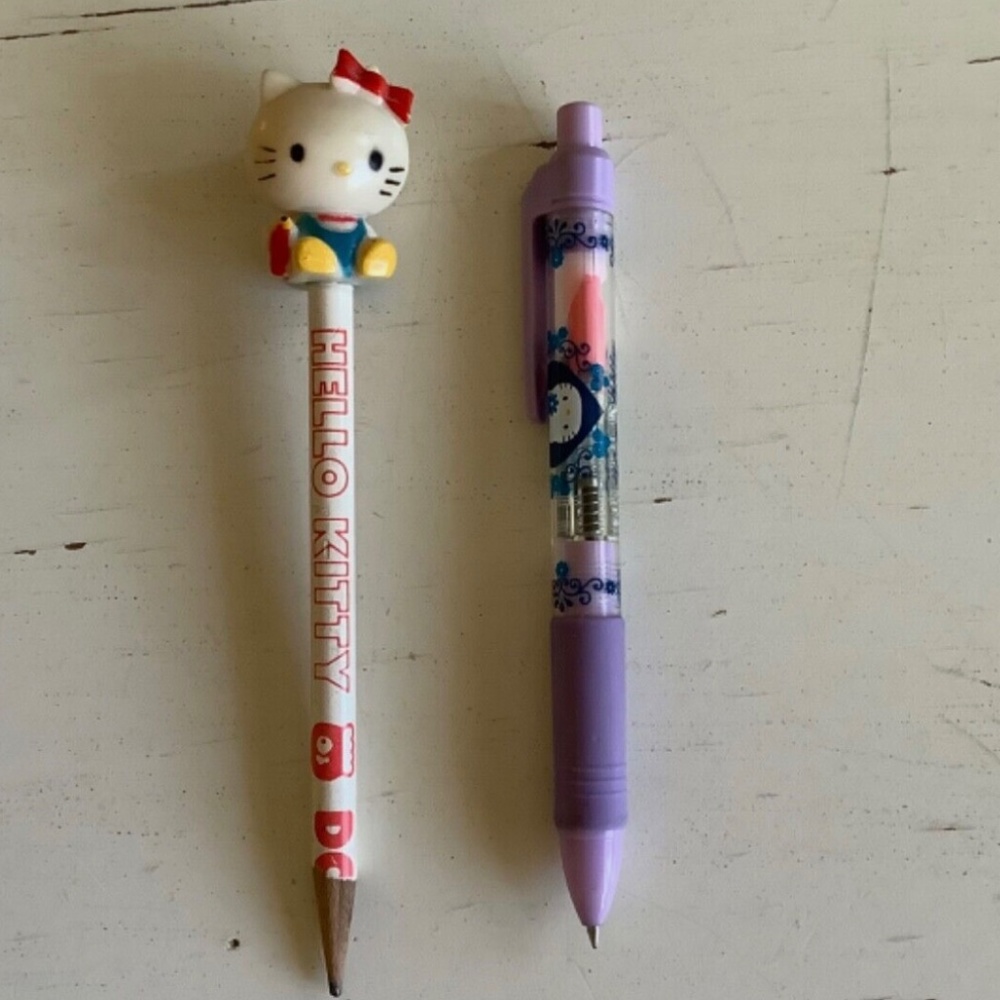 1976 Vintage Sanrio Hello Kitty pencil + year 2000 pen with pink ink - Japan